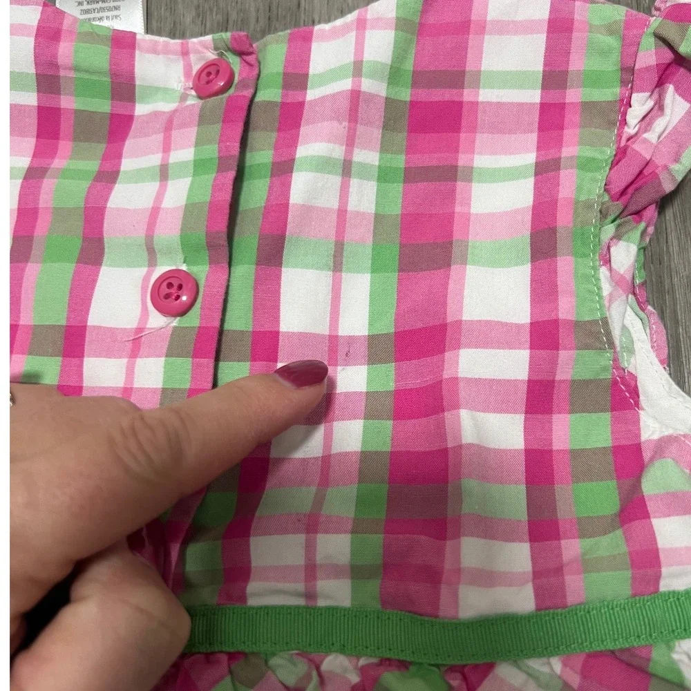 Gymboree Girls Bright Tulip‎ pink and green plaid tiered dress, 100% cotton, 4T